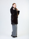 Шуба норковая б/у черная поперечка с капюшоном, 40р