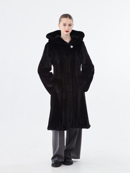 Шуба норковая б/у с капюшоном блеклама р 44 Markos Anna