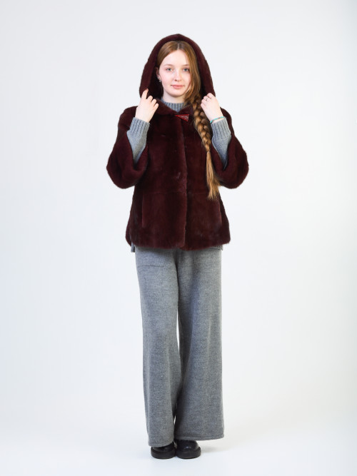 Шуба норковая б/у D FUR Collection бордовая с капом 44-46р