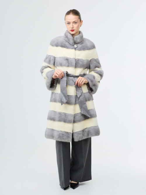 Шуба норковая б/у Amermink  р 42-44 с ворот полосатая