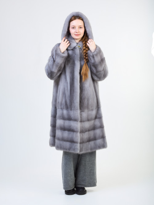 Шуба норковая б/у Кировская раз 52-54 голубая низ поперечка