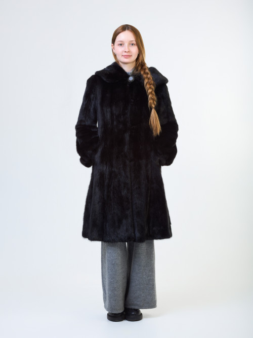 Шуба норковая б/у Begins 44-46р с капюшоном трапеция