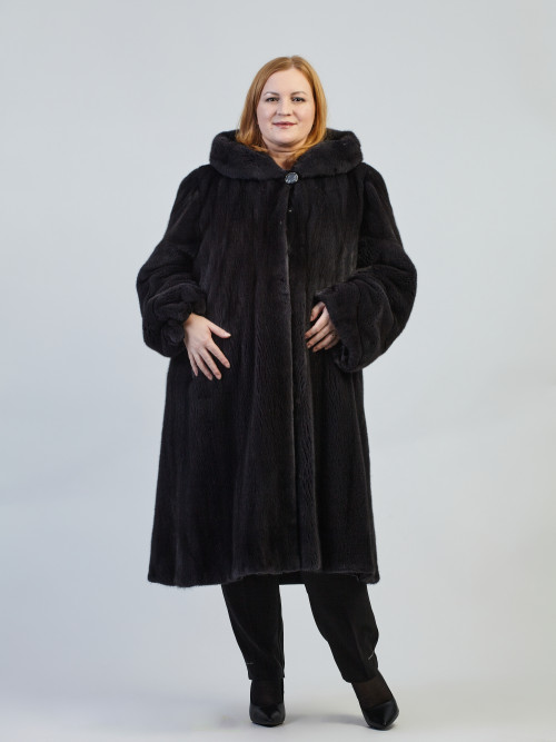 Шуба норковая б/у MS MOUSIOS FURS 60-62р трапеция с капюшоном