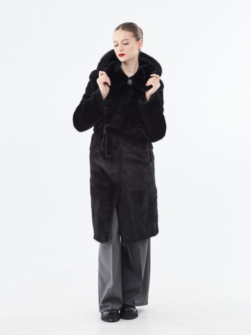 Шуба норковая б/у Fokos с капюшоном с прямая р 42-44