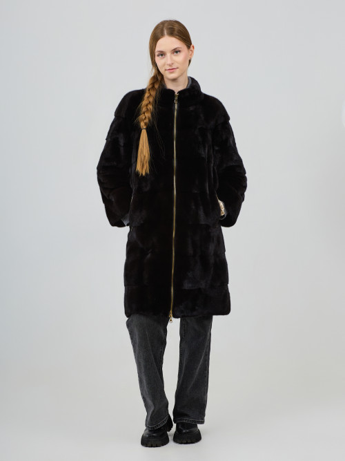 Шуба норковая б/у поперечная на замке 42-44р