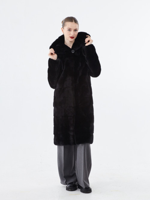 Шуба норковая б/у DANIEL FURS 44р с капюшоном поперечная