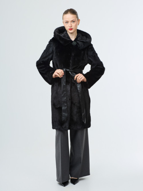 Шуба норковая б/у Anabella Furs р 42-44 с кап кожаный пояс