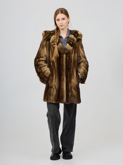 Шуба норковая б/у TAVENA  46р с капюшоном