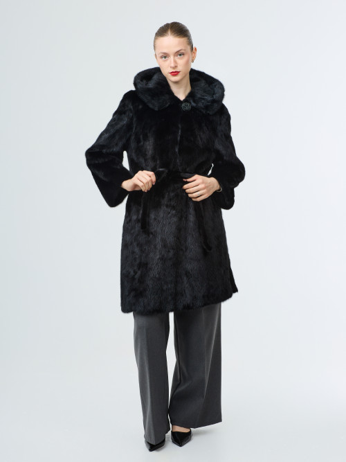 Шуба норковая б/у Saga Mink раз 44-46р. черная с капом