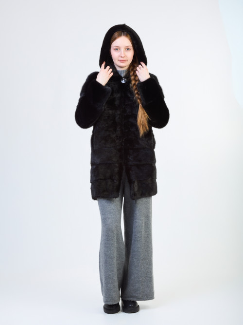 Шуба норковая б/у FORTUNA&H.C. 42-44р с капюшоном поперечка ,трансформер