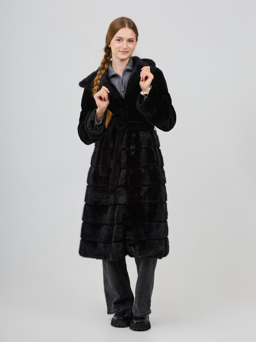 Шуба норковая б/у Stefania 44р с кап.с поясом верх стрижен.