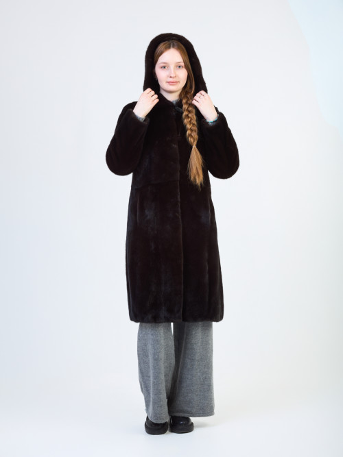 Шуба норковая б/у ECTRO FURS 44р  с капюшоном класссика