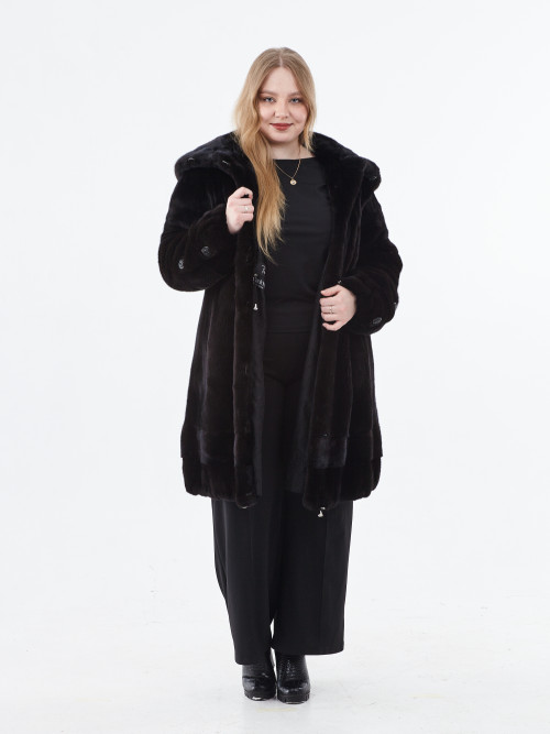 Шуба норковая б/у Panidis Black Nafa 48-50р с капюшоном