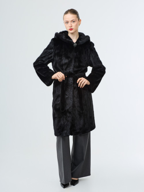 Шуба норковая б/у HARMONY 40-42р с капюшоном и поясом