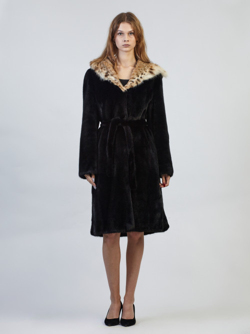 Шуба норковая б/у CAPITOL 40-42р  капюшон рысь