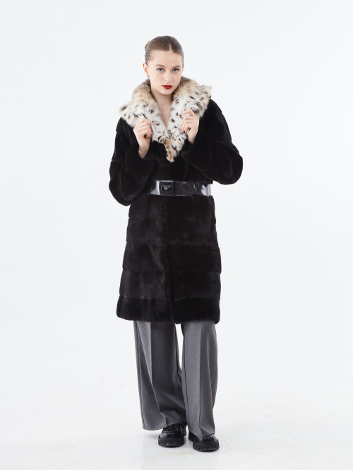 Шуба норковая б/у DUE FRATELLI 44р с капюшоном рысь , с поясом