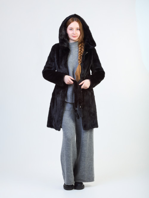 Шуба норковая б/у ACASTA с капюшоном и поясом 40-42р