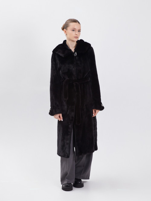 Шуба норковая б/у 38-40р с капюшоном и поясом