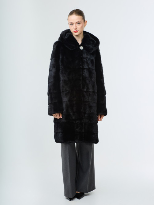 Шуба норковая б/у Кировская меховая фабрика 44-46р с капюшоном поперечка