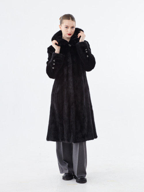 Шуба норковая б/у QIE FUR 40-42р с капюшоном , пояс лаковый