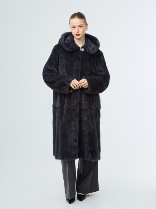 Шуба норковая б/у графит р 52-54 с капюшоном