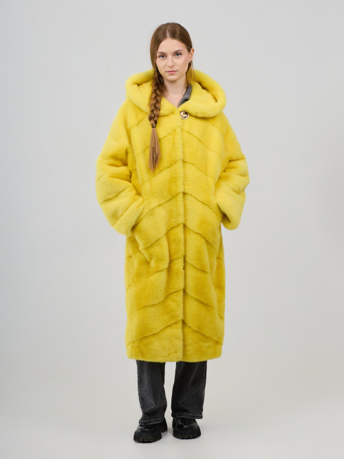 Шуба норковая б/у 46-50р с капюшоном паркетная желтая