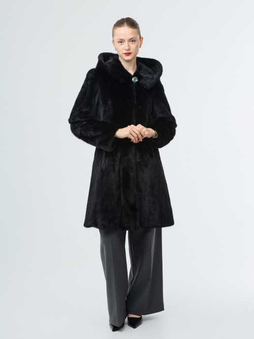 Шуба норковая б/у 38р с капюшоном, приталинная без пояса