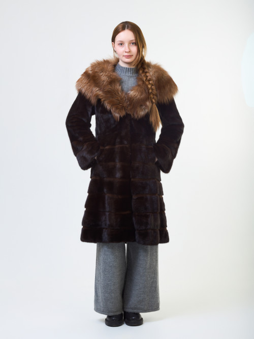 Шуба норковая б/у ELINA с чернобуркой низ поперечный 44-46р