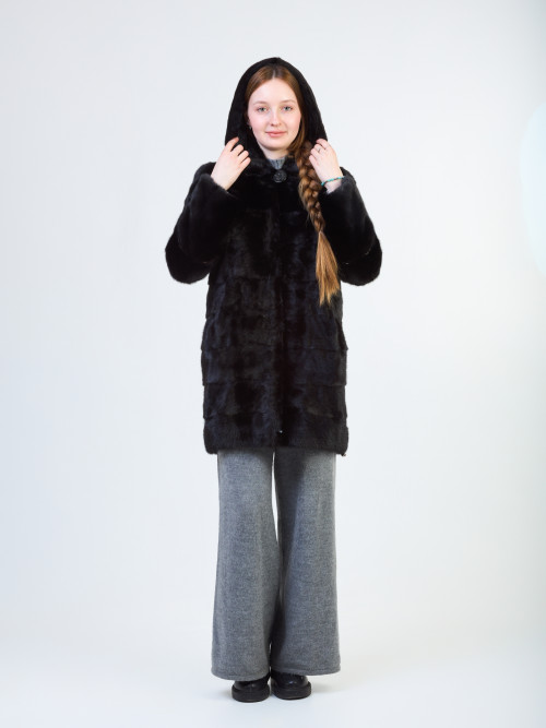 Шуба норковая б/у Shang Gheng 44-46р поперечка с капюшоном