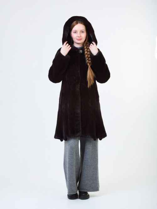 Шуба норковая б/у Black Nafa 40-42р с капюшоном