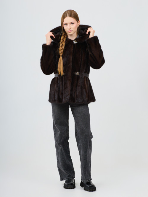 Шуба норковая б/у Saga Mink раз 48 короткая с капом и пояс