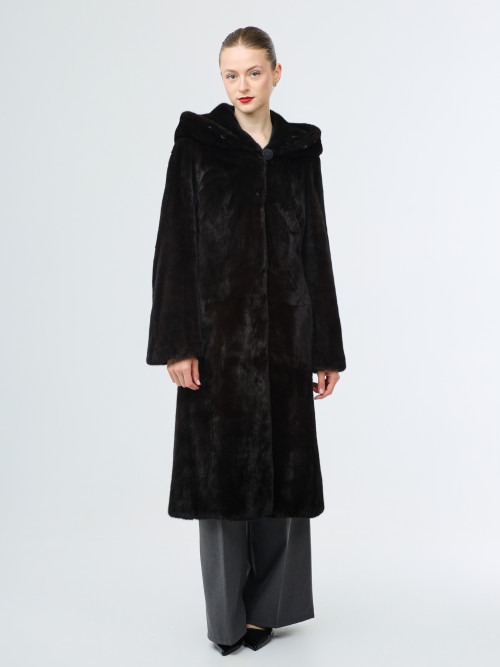 Шуба норковая б/у Black Nafa р 42 без пояса с капюшоном