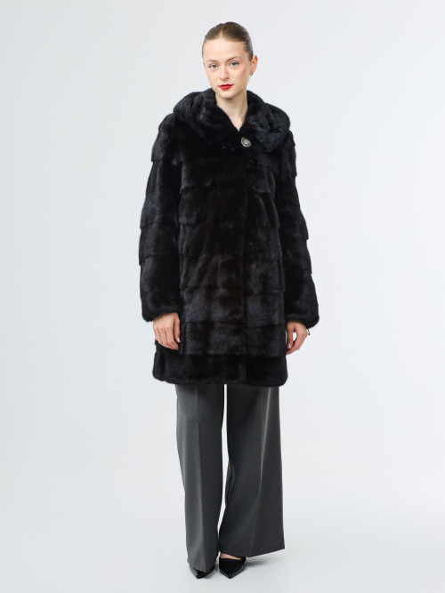 Шуба норковая б/у р 44-46 поперечка с капюшоном