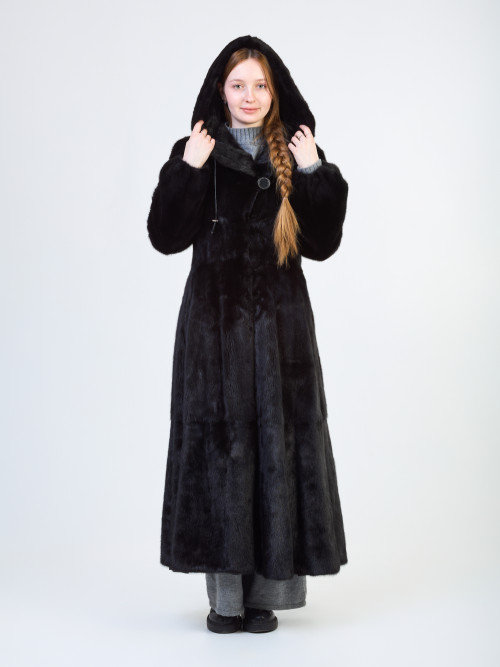 Шуба норковая б/у ABEL с капюшоном длинная 42-44р